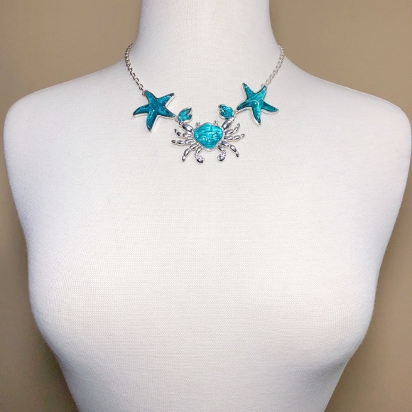 Blue Crab Starfish Necklace Dangle Earrings Set - Picture 3 of 3